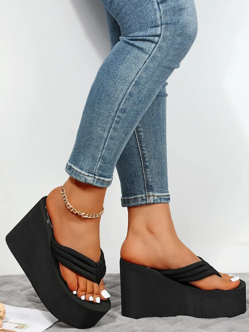 Women White Wedge Heel Sandals Summer Flip Flops — feature 1