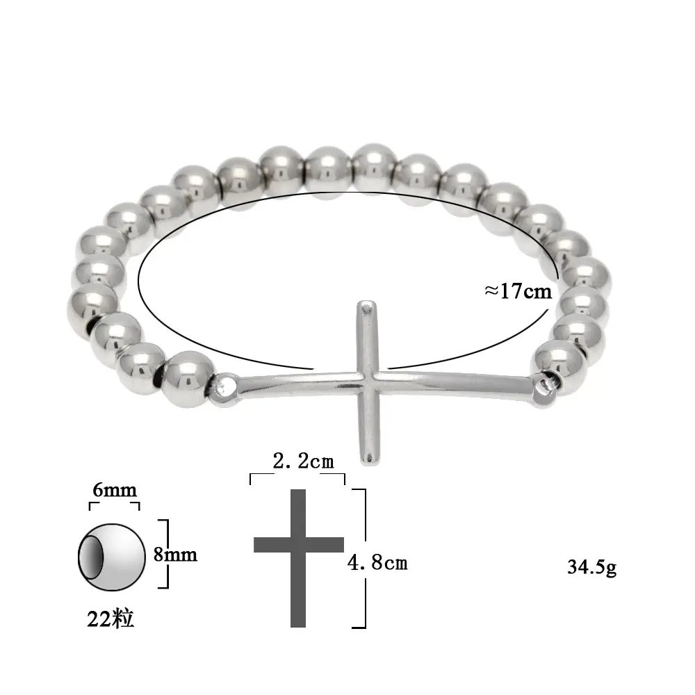 Stainless Steel Bead Bracelet with Cross Pendant - Image 5