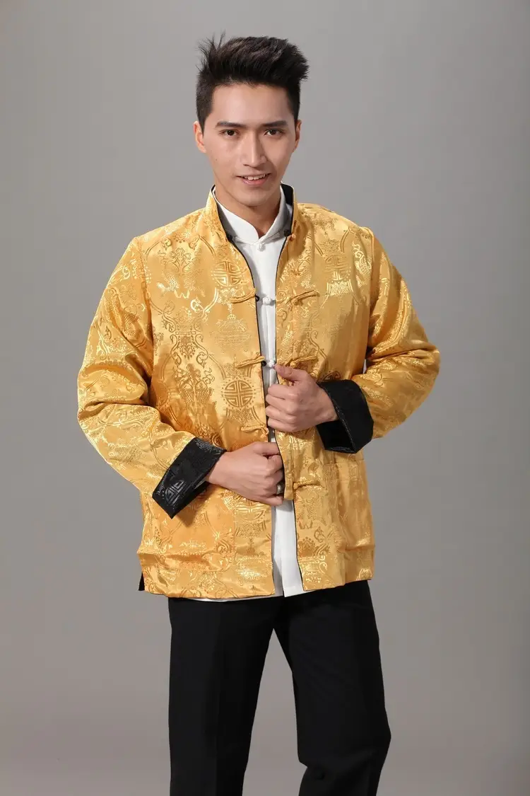 Men's Red Silk Satin Chinese Tang Suit Long Sleeve — feature 19