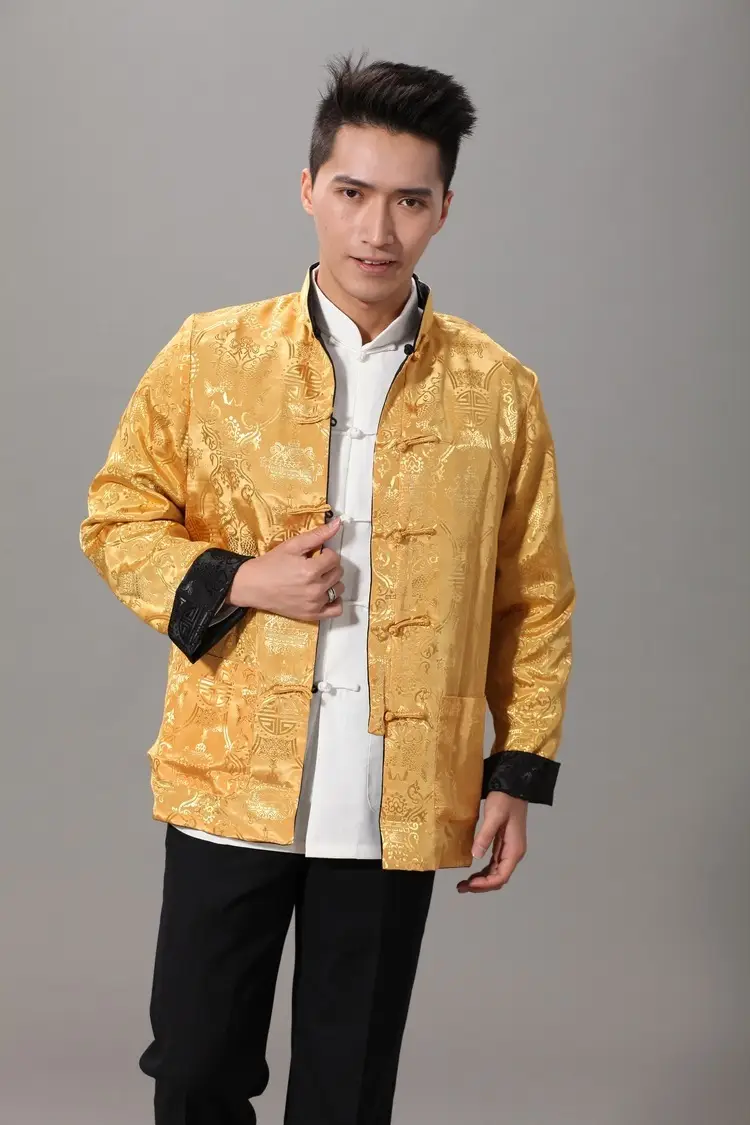 Men's Red Silk Satin Chinese Tang Suit Long Sleeve — feature 20