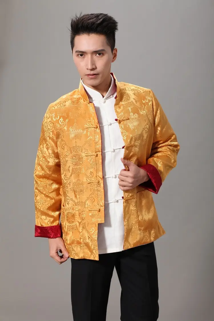 Men's Red Silk Satin Chinese Tang Suit Long Sleeve — feature 27