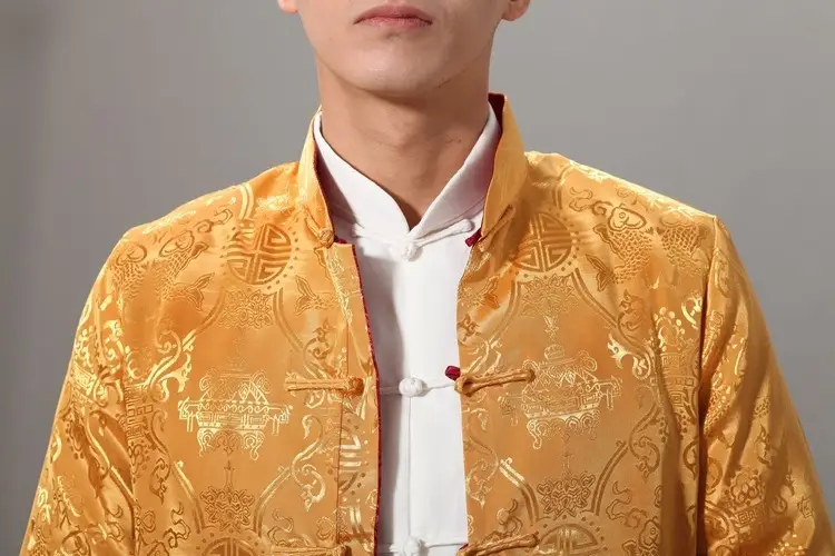 Men's Red Silk Satin Chinese Tang Suit Long Sleeve — feature 30