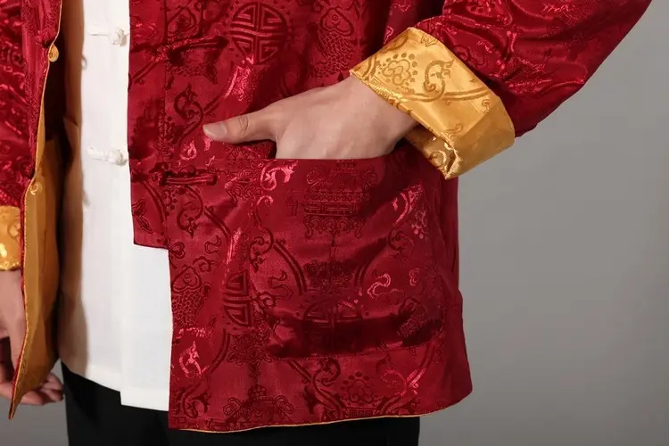 Men's Red Silk Satin Chinese Tang Suit Long Sleeve — feature 33