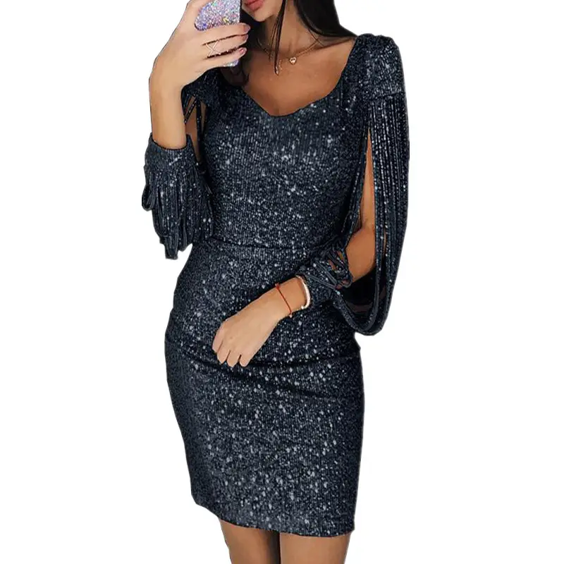 2019 Hot Style Sparkling V Neck Dress for Women - Image 6