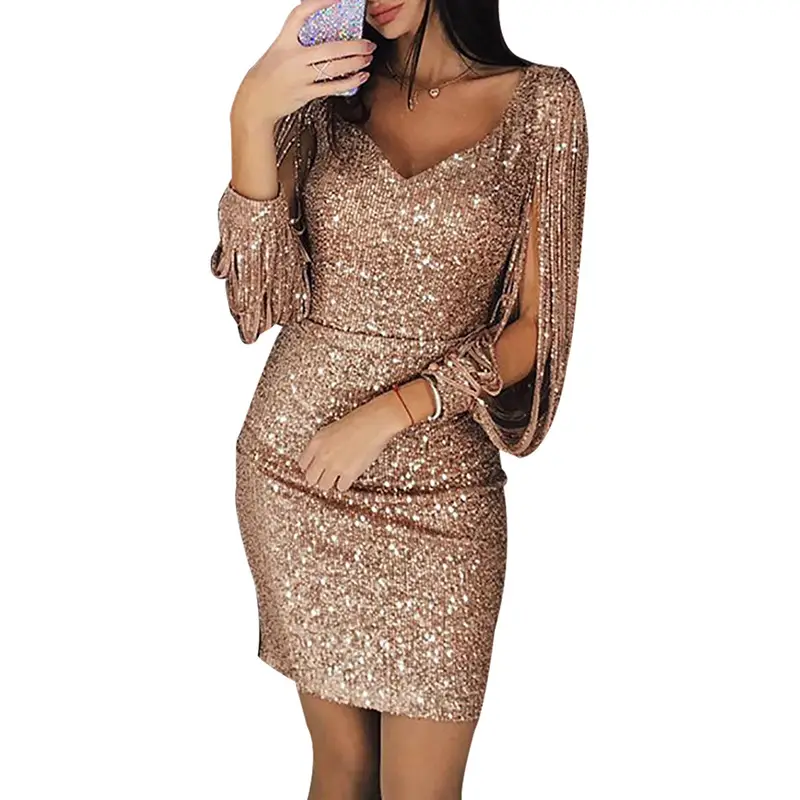 2019 Hot Style Sparkling V Neck Dress for Women - Image 8