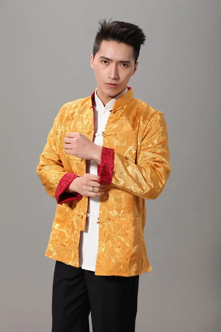 Golden Reversible Chinese Tang Suit Men Long Sleeve — feature 25