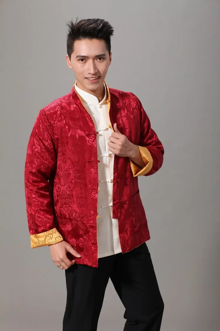Golden Reversible Chinese Tang Suit Men Long Sleeve — feature 27