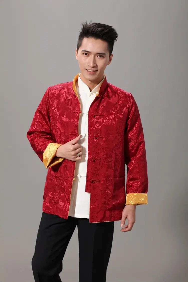 Golden Reversible Chinese Tang Suit Men Long Sleeve — feature 28