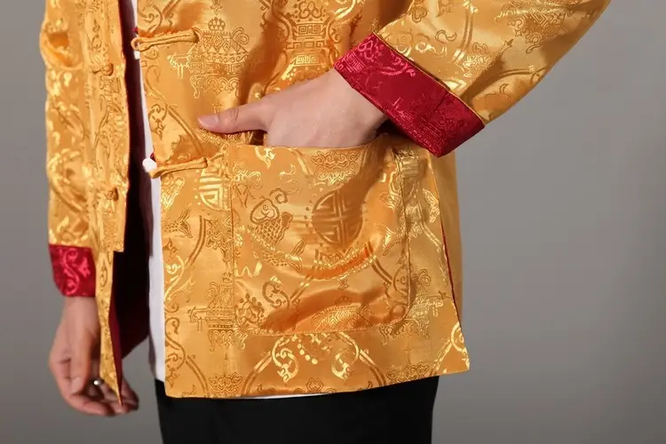 Golden Reversible Chinese Tang Suit Men Long Sleeve — feature 31