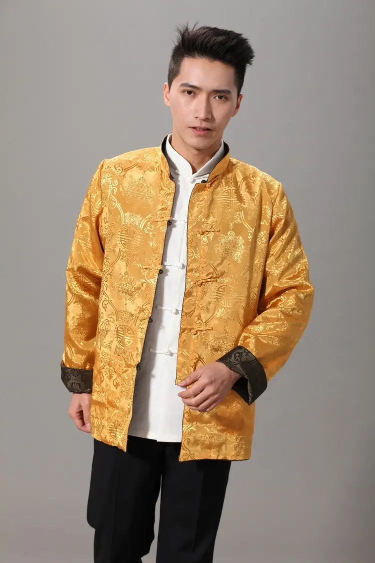 Golden Reversible Chinese Tang Suit Men Long Sleeve — feature 42
