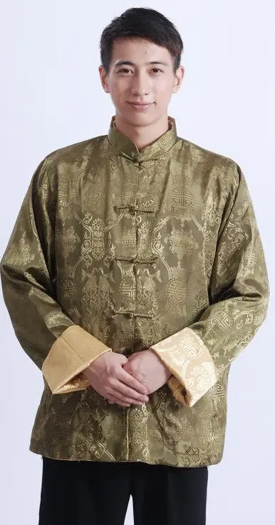 Golden Reversible Chinese Tang Suit Men Long Sleeve — feature 7