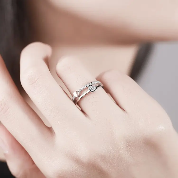 Korean Style Double Layer Heart Diamond Ring - Image 4