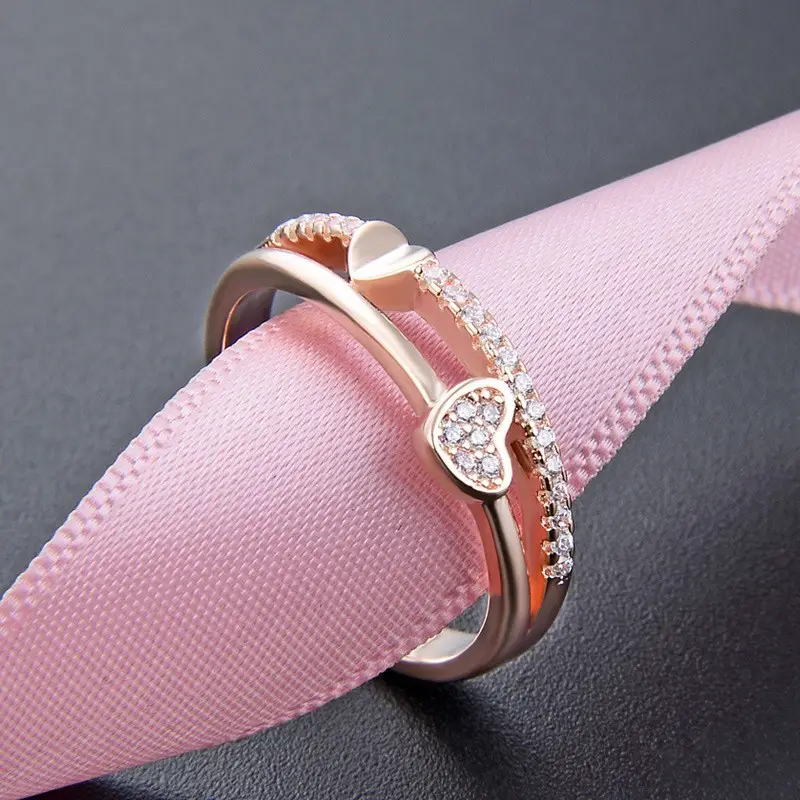 Korean Style Double Layer Heart Diamond Ring - Image 5
