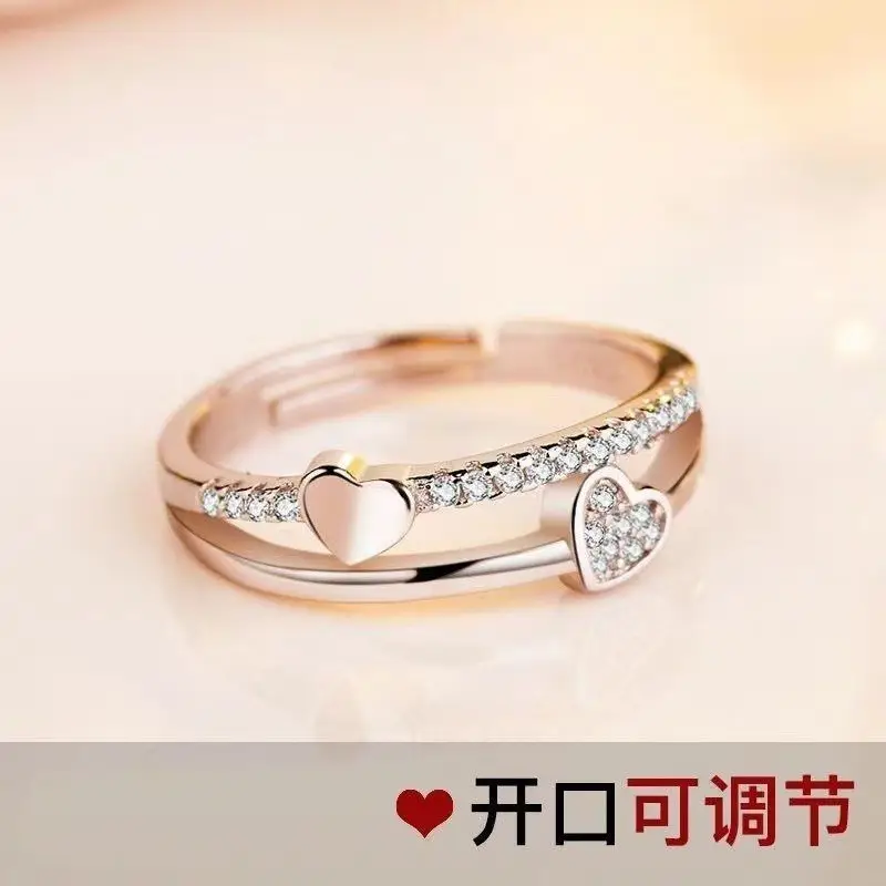 Korean Style Double Layer Heart Diamond Ring - Image 6