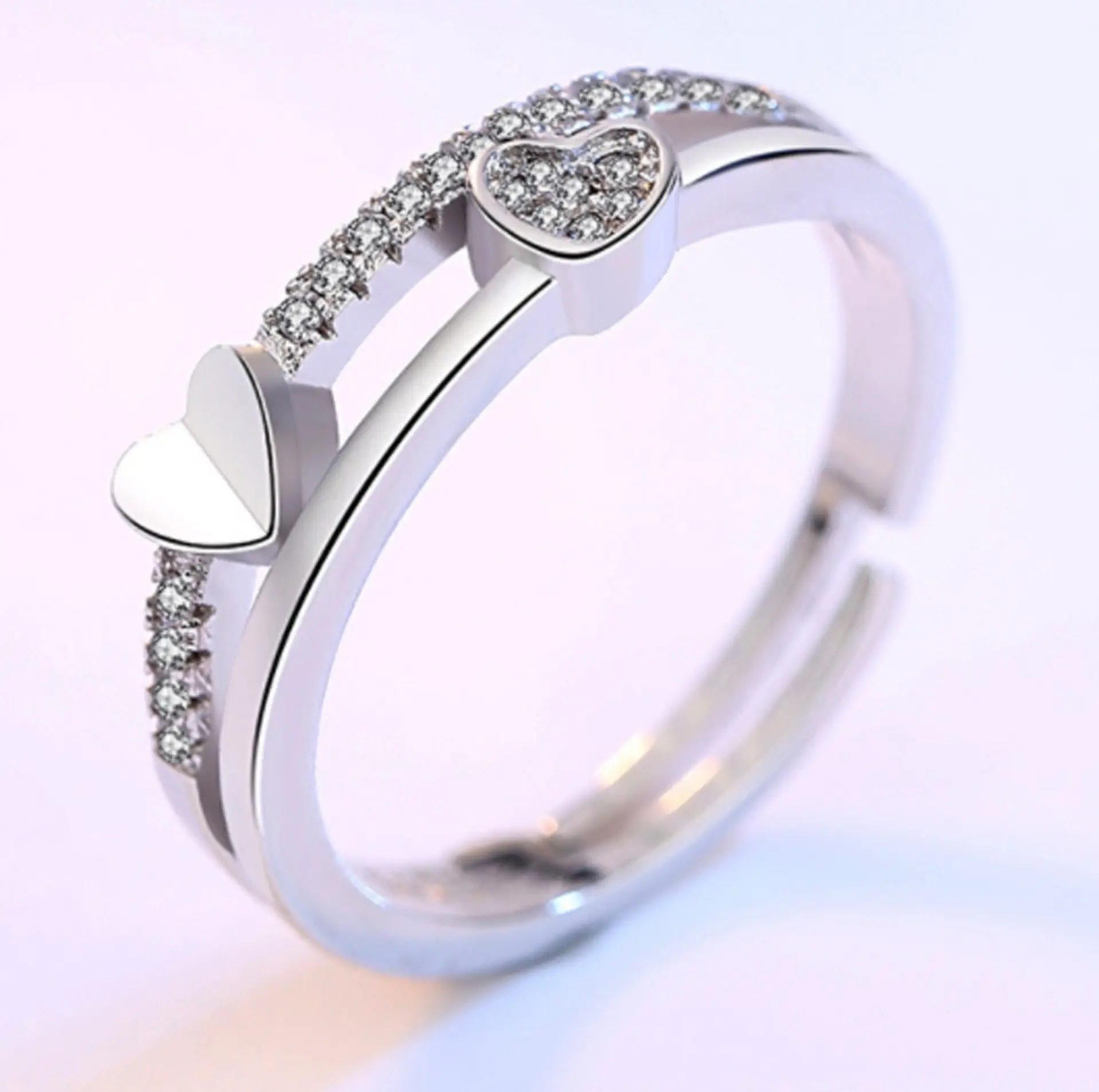 Korean Style Double Layer Heart Diamond Ring - Image 7