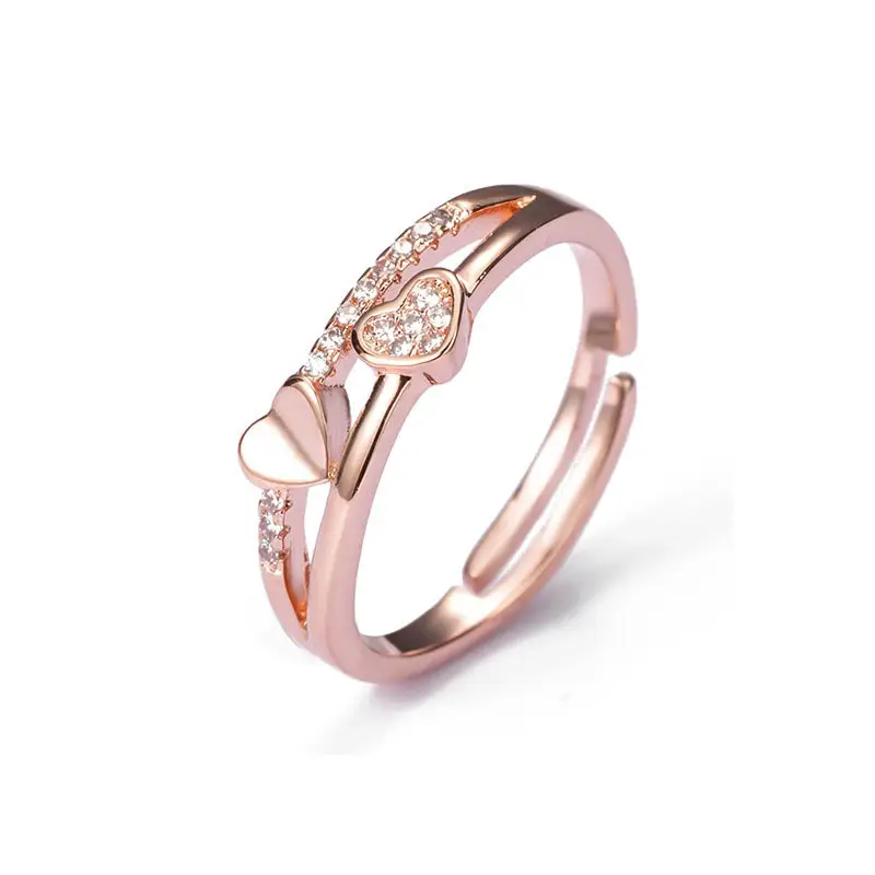 Korean Style Double Layer Heart Diamond Ring - Image 2