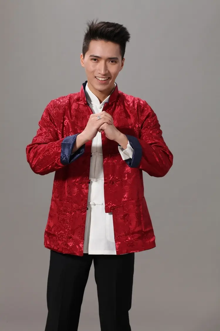 Men's Silk Embroidered Jacket Red Yellow Winter Chinese Tang Suit - Image 8