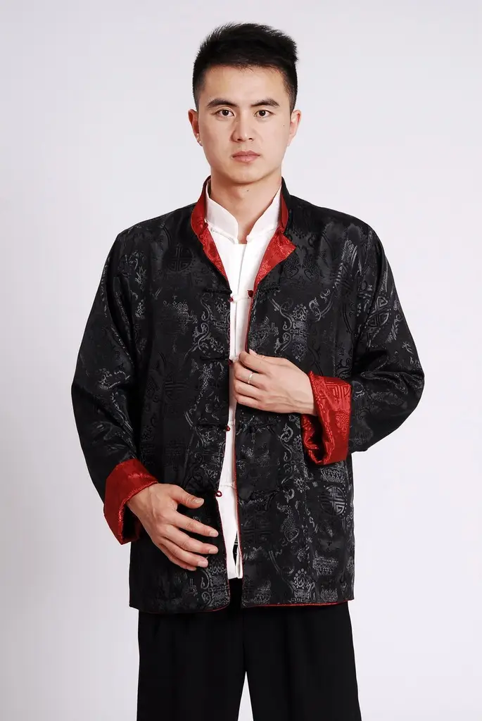 Men's Silk Embroidered Jacket Red Yellow Winter Chinese Tang Suit — feature 12