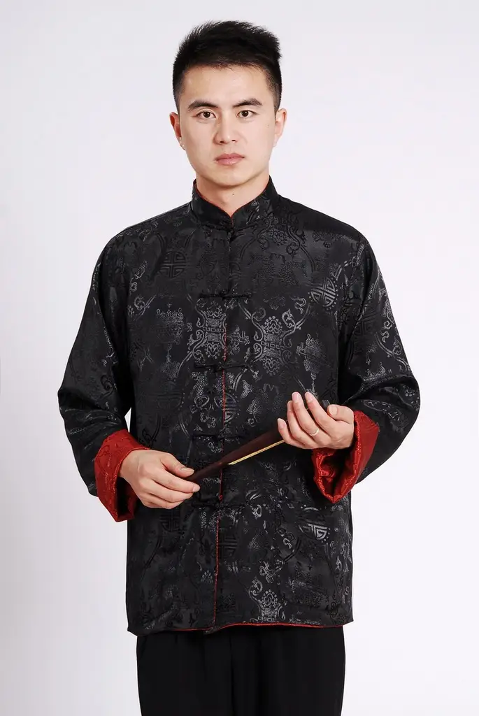 Men's Silk Embroidered Jacket Red Yellow Winter Chinese Tang Suit — feature 13