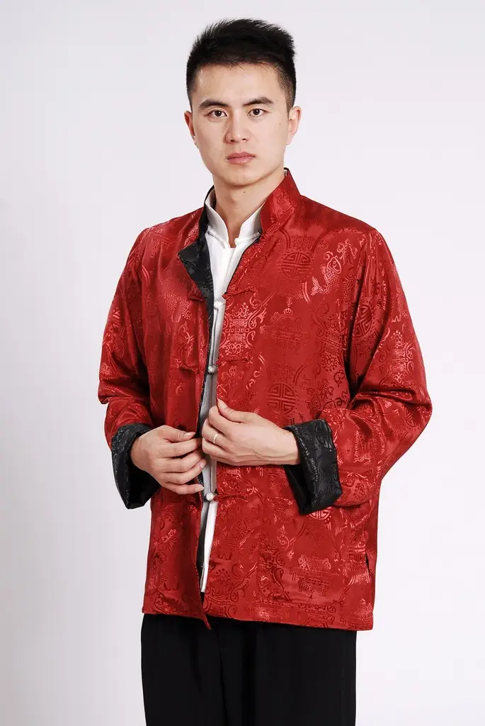 Men's Silk Embroidered Jacket Red Yellow Winter Chinese Tang Suit — feature 14