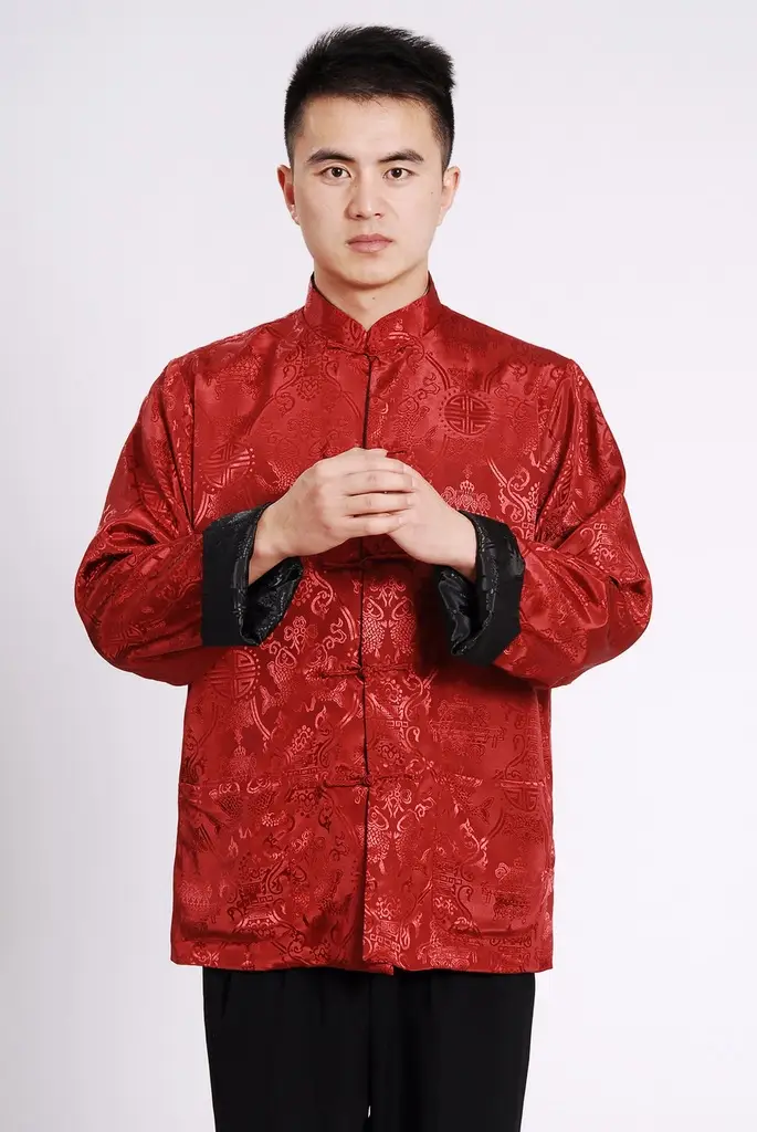 Men's Silk Embroidered Jacket Red Yellow Winter Chinese Tang Suit — feature 16