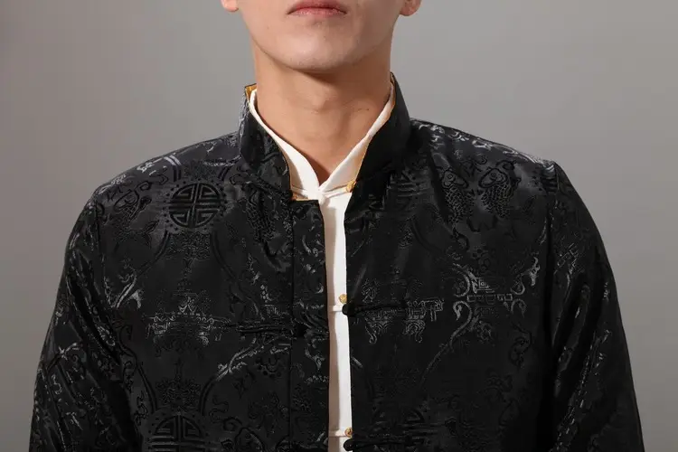 Men's Silk Embroidered Jacket Red Yellow Winter Chinese Tang Suit — feature 22