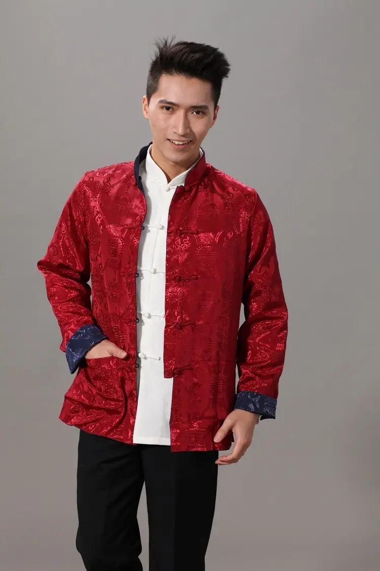 Men's Silk Embroidered Jacket Red Yellow Winter Chinese Tang Suit — feature 35