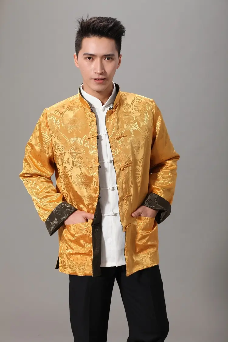 Men's Silk Embroidered Jacket Red Yellow Winter Chinese Tang Suit — feature 43