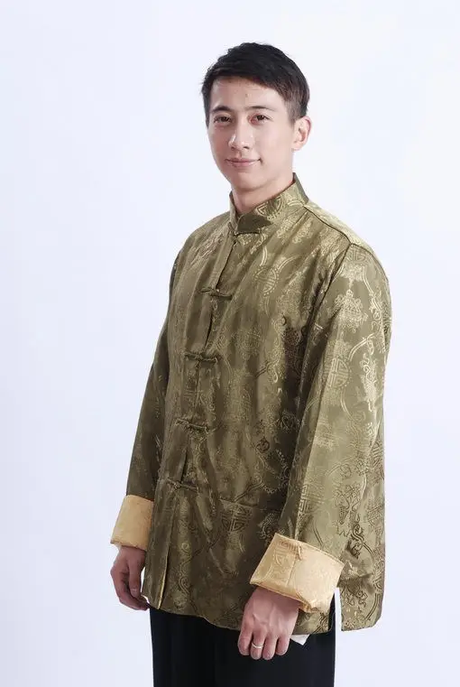 Men's Silk Embroidered Jacket Red Yellow Winter Chinese Tang Suit — feature 44