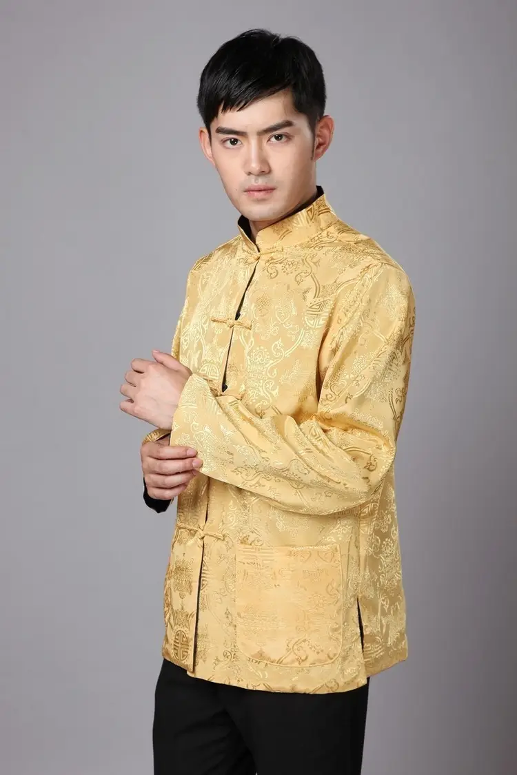 Men's Silk Embroidered Jacket Red Yellow Winter Chinese Tang Suit — feature 8