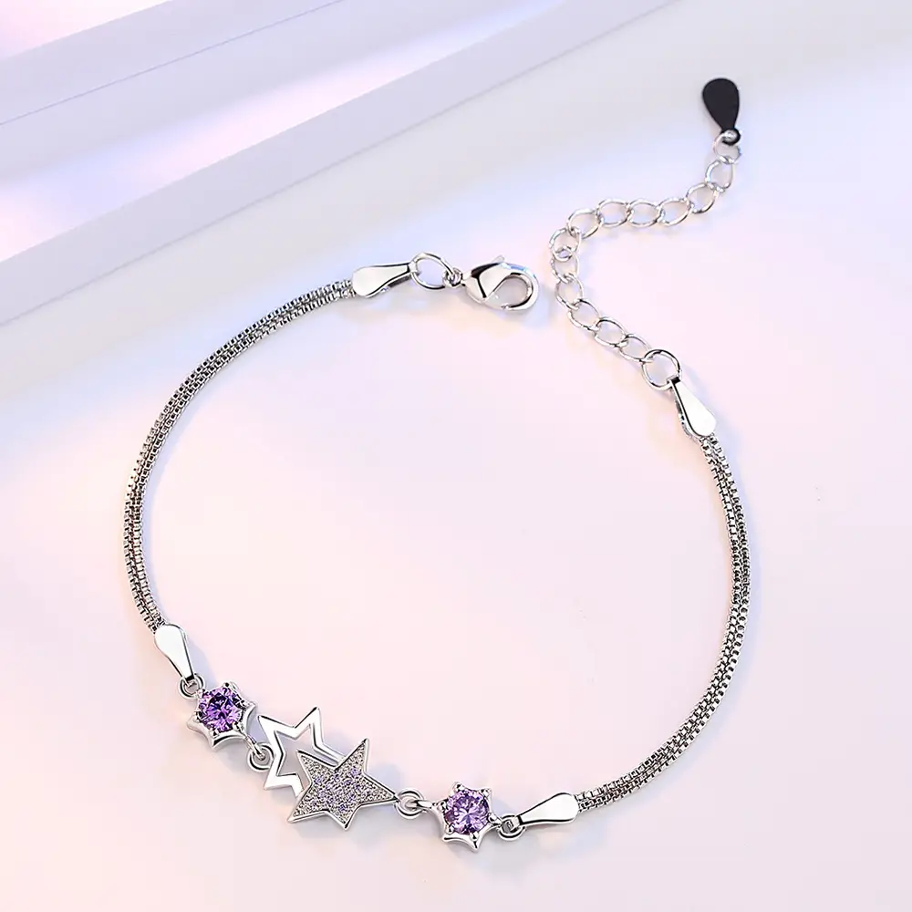 Women's Five-Pointed Star Bracelet with Crystal Zirconium - Image 2