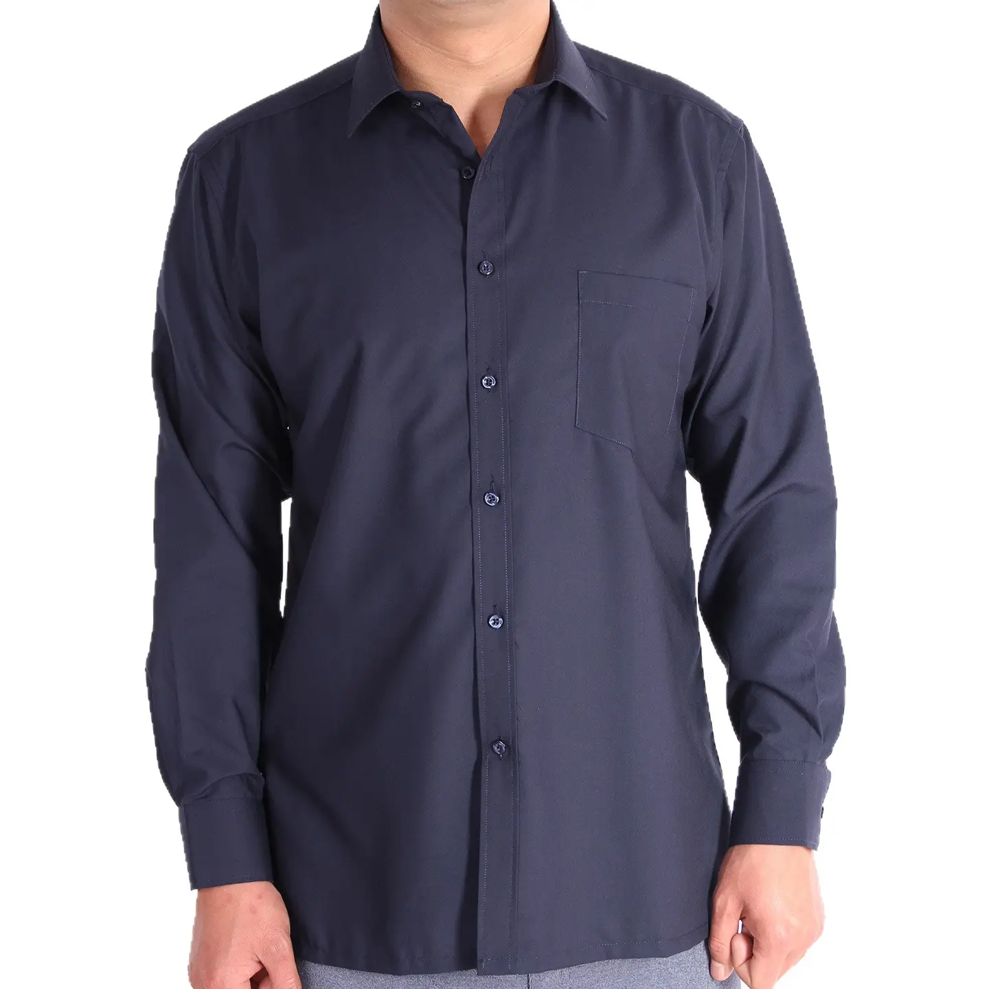 Long Sleeve Cotton Shirt for Men Middle Age Elderly Flat Hem - Image 22