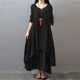 Cotton Long Sleeve Dress Plus Size Brown - Image 7