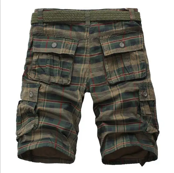 Men Plaid Cargo Shorts Mid Length Beach Wear - Image 7