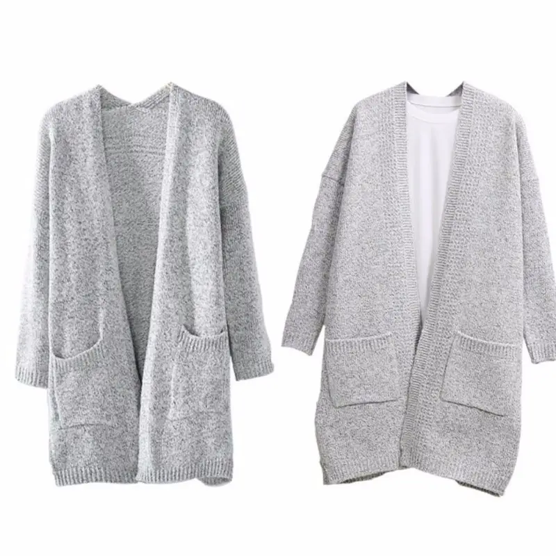 Grey Long Sleeve Knit Cardigan for Women - Image 5