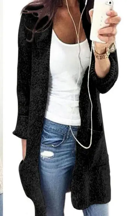 Grey Long Sleeve Knit Cardigan for Women - Image 2