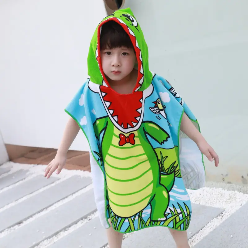 Pink Cartoon Hooded Baby Bathrobe Capable Cape
