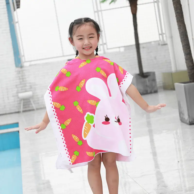 Pink Cartoon Hooded Baby Bathrobe Capable Cape