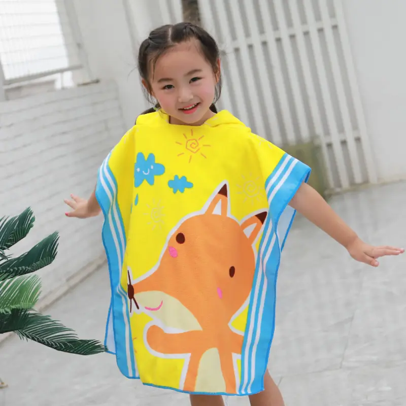 Pink Cartoon Hooded Baby Bathrobe Capable Cape