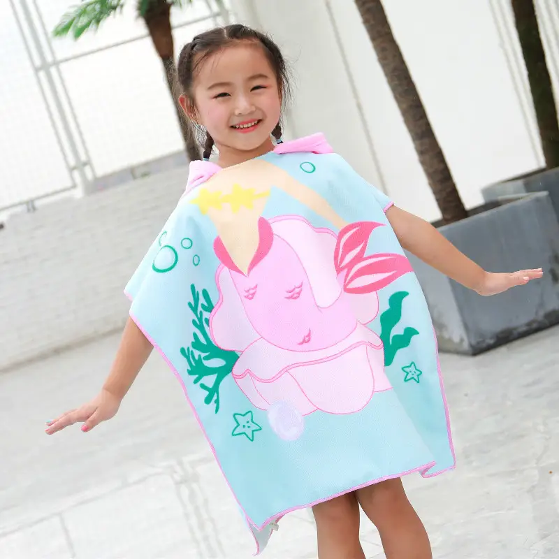 Pink Cartoon Hooded Baby Bathrobe Capable Cape