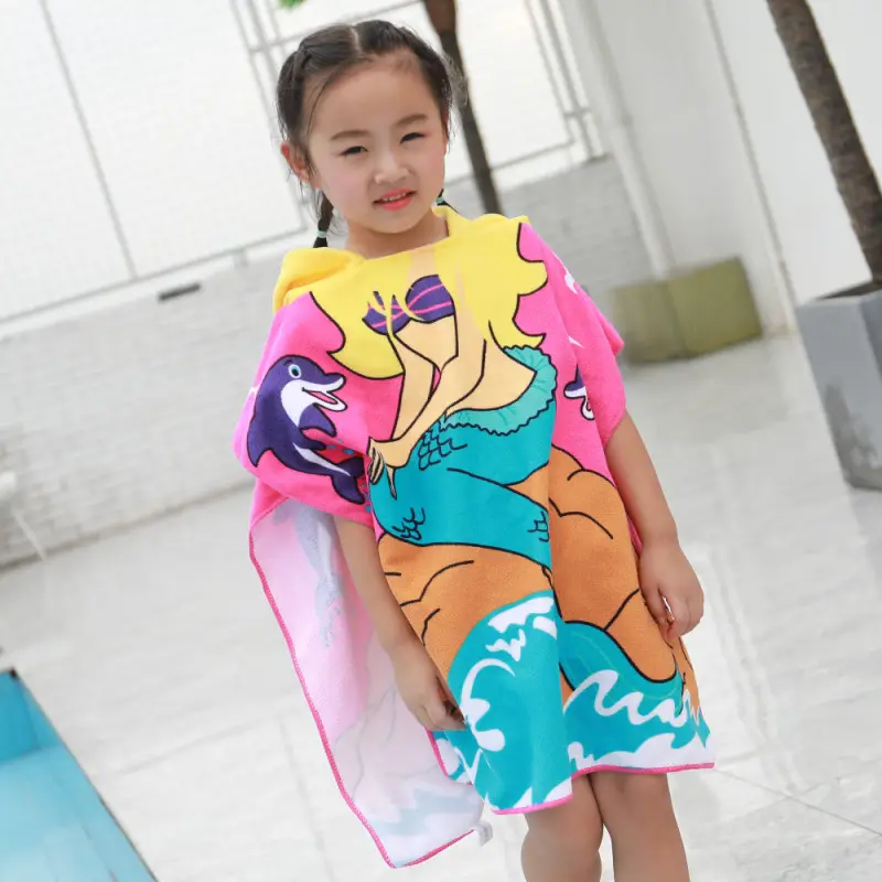 Pink Cartoon Hooded Baby Bathrobe Capable Cape
