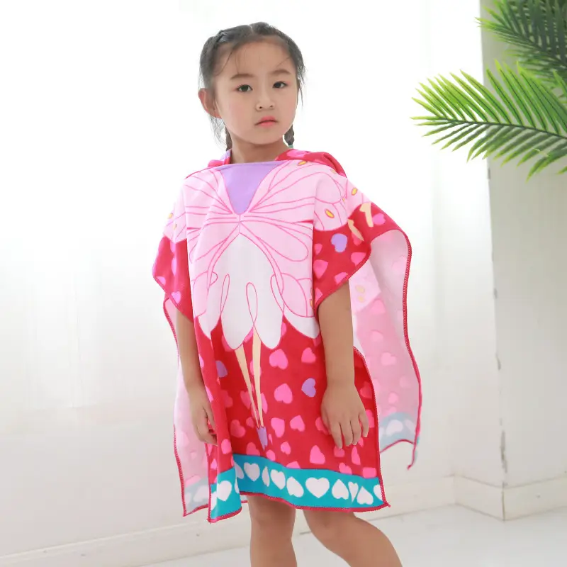 Pink Cartoon Hooded Baby Bathrobe Capable Cape