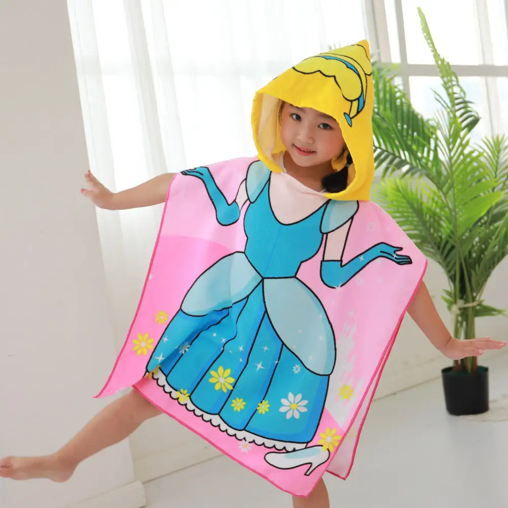 Pink Cartoon Hooded Baby Bathrobe Capable Cape