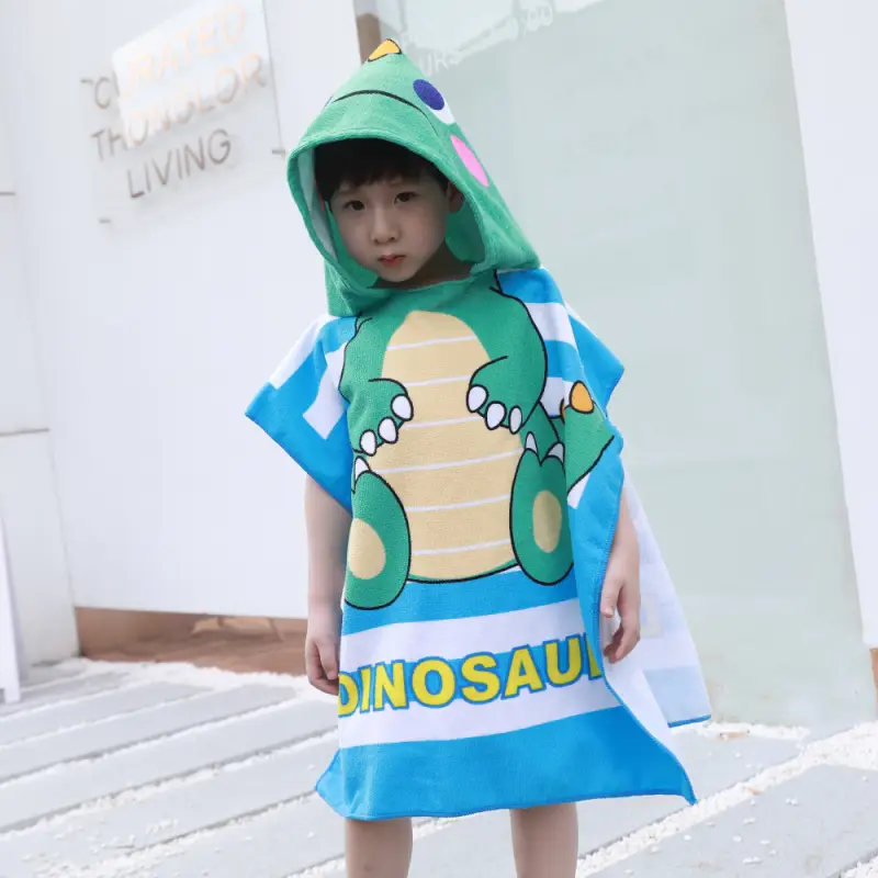 Pink Cartoon Hooded Baby Bathrobe Capable Cape