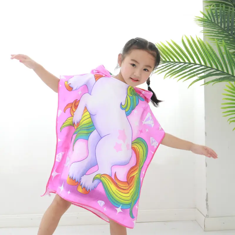 Pink Cartoon Hooded Baby Bathrobe Capable Cape
