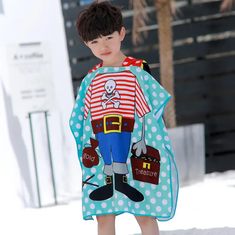 Pink Cartoon Hooded Baby Bathrobe Capable Cape