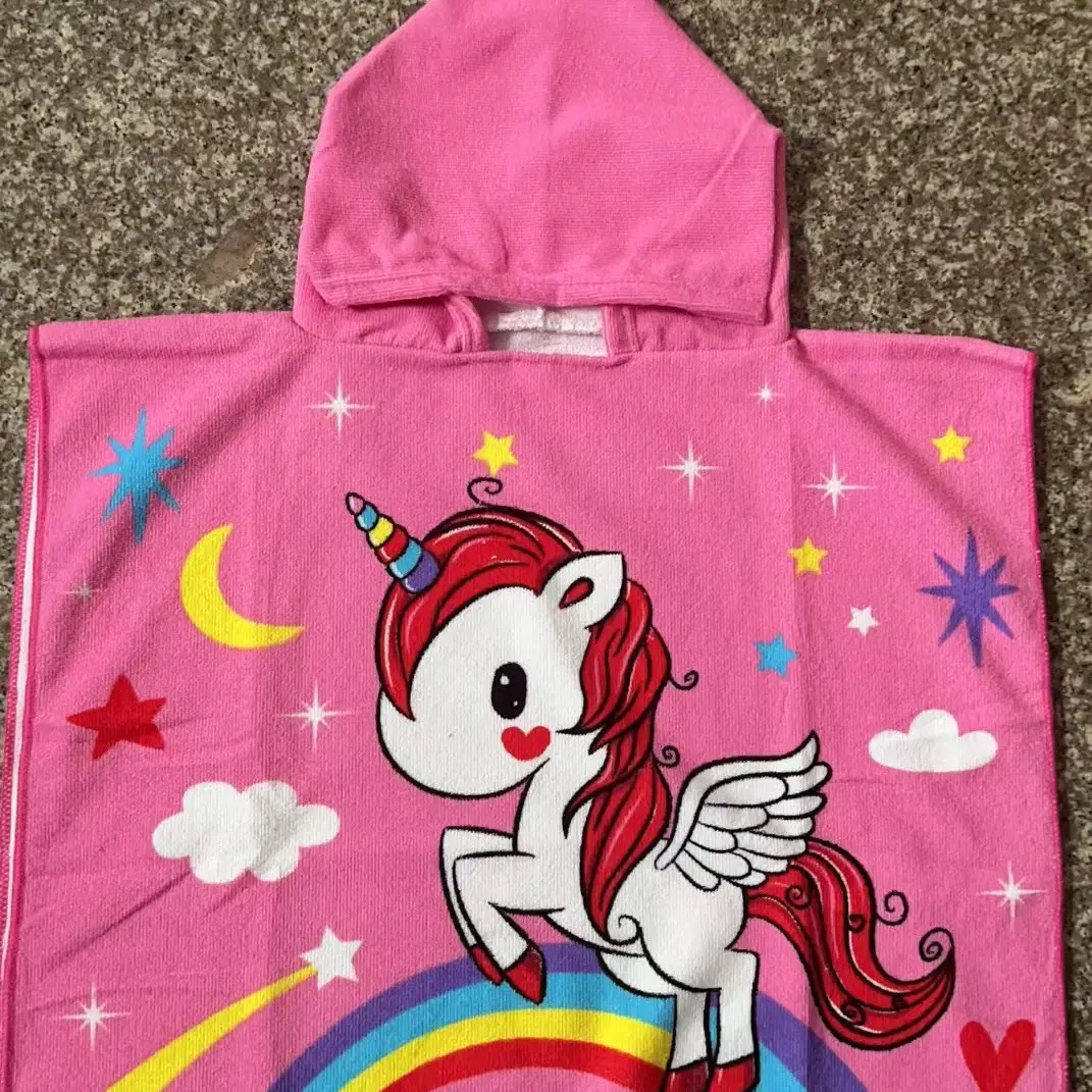 Pink Cartoon Hooded Baby Bathrobe Capable Cape