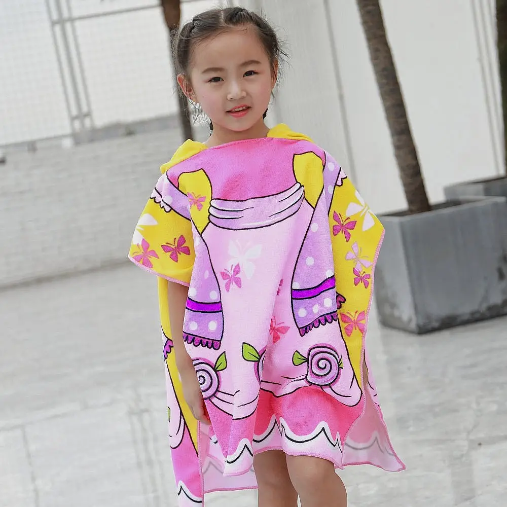 Pink Cartoon Hooded Baby Bathrobe Capable Cape