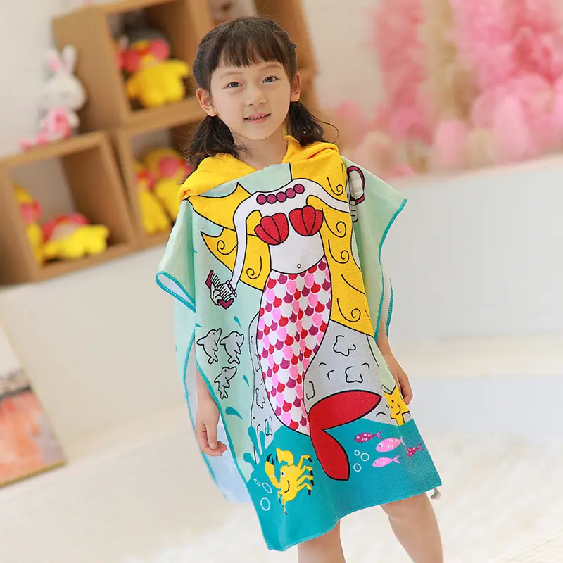 Pink Cartoon Hooded Baby Bathrobe Capable Cape