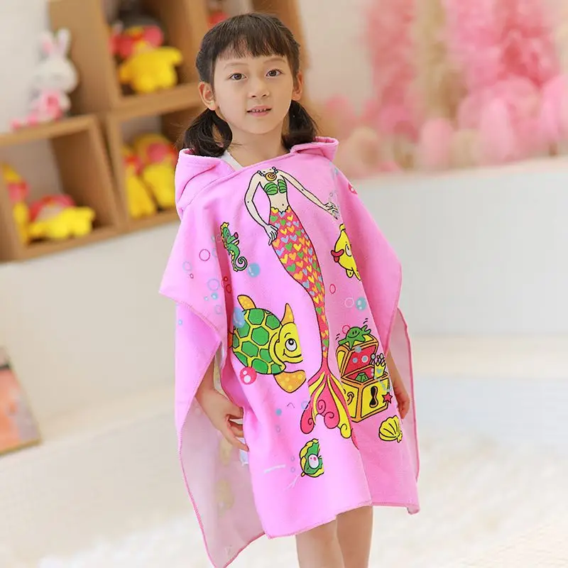 Pink Cartoon Hooded Baby Bathrobe Capable Cape